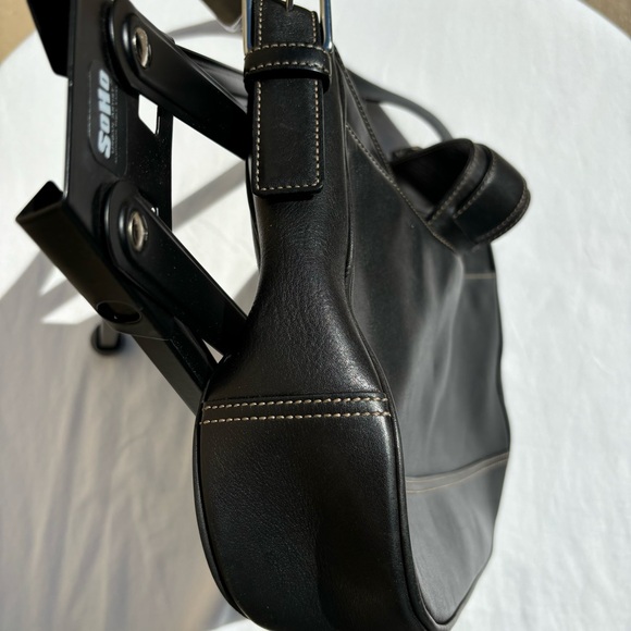 Black Leather Buckle Flap Zipper Shoulder Bag - Picture 2 of 16